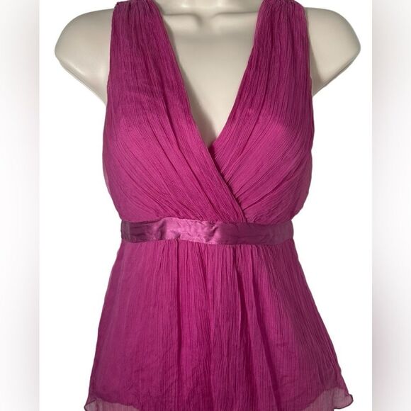 Saja Magenta Haze Y2K Silk Ruffle Tie Vintage Sleeveless Blouse - Picture 2 of 7